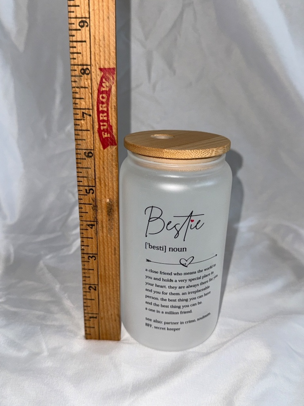 Frosted Glass Can Cup with Bamboo Lid | Cute Friendship Gift Tumbler - Picture 3 of 3